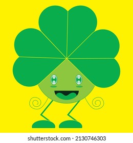 green clover leaf mascot design illustration