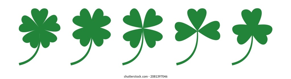 Green clover leaf on white background. Clover leaves vector set.