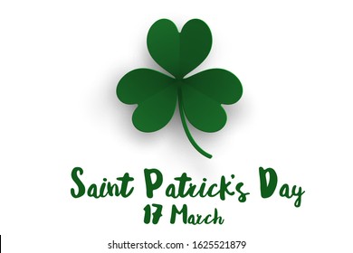 Green  clover leaf in paper cut and St. Patrick's Day 17 March  background