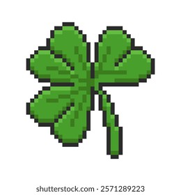 Green Clover Leaf in Pixel Art. Vector illustration