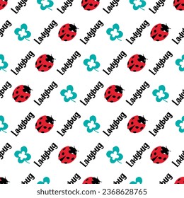 Green Clover Leaf and Red Lady Bug Vector Seamless Pattern can be use for background and apparel design