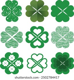 Green clover leaf. A sign of happiness. Stylized clover leaf. Plant Trifolium.