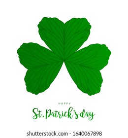 Green clover leave. Vector illustration for St. Patrick's Day decorations, posters, cards, t shirts, pubs. Shamrock festival symbol. Logo template. 