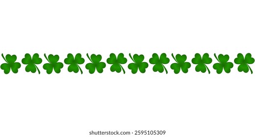 Green clover leaves arranged in a row, isolated on a transparent background. Perfect for St. Patrick's Day designs and holiday decorations. High resolution vector illustration.