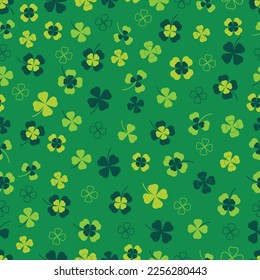 Green clover leaves background. St Patrick's Day seamless pattern. 