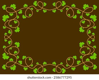 Green clover leaves frame for St. Patrick's Day. Border with shamrocks with place for text. Holiday shamrock frame for promotional products, postcards and printed publications. Vector illustration