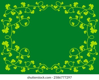 Green clover leaves frame for St. Patrick's Day. Border with shamrocks with place for text. Holiday shamrock frame for promotional products, postcards and printed publications. Vector illustration