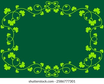 Green clover leaves frame for St. Patrick's Day. Border with shamrocks with place for text. Holiday shamrock frame for promotional products, postcards and printed publications. Vector illustration