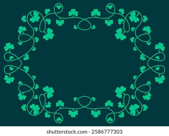 Green clover leaves frame for St. Patrick's Day. Border with shamrocks with place for text. Holiday shamrock frame for promotional products, postcards and printed publications. Vector illustration