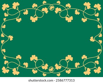 Green clover leaves frame for St. Patrick's Day. Border with shamrocks with place for text. Holiday shamrock frame for promotional products, postcards and printed publications. Vector illustration