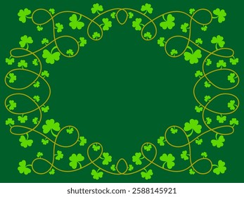 Green clover leaves frame for St. Patrick's Day. Border with shamrocks with place for text. Holiday shamrock frame for promotional products, postcards and printed publications. Vector illustration