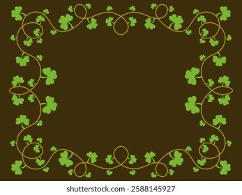 Green clover leaves frame for St. Patrick's Day. Border with shamrocks with place for text. Holiday shamrock frame for promotional products, postcards and printed publications. Vector illustration