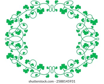 Green clover leaves frame for St. Patrick's Day. Border with shamrocks with place for text. Holiday shamrock frame for promotional products, postcards and printed publications. Vector illustration