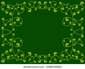 Green clover leaves frame for St. Patrick's Day. Border with shamrocks with place for text. Holiday shamrock frame for promotional products, postcards and printed publications. Vector illustration