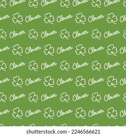 Green Clover Leaves Line Art Vector Seamless Pattern can be use for background and apparel design