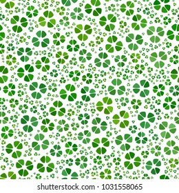 Green clover leaves mosaic texture isolated on white background. Happy St. Patrick's Day shamrock wallpaper. Seamless pattern. Abstract geometric shapes gradient vector illustration