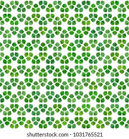 Green clover leaves mosaic texture isolated on white background. Happy St. Patrick's Day shamrock wallpaper. Seamless pattern. Abstract geometric shapes gradient vector illustration