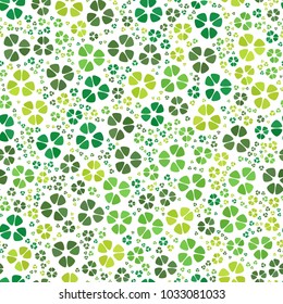 Green clover leaves mosaic texture isolated on white background. Happy St. Patrick's Day shamrock wallpaper. Seamless pattern. Abstract geometric shapes gradient vector illustration