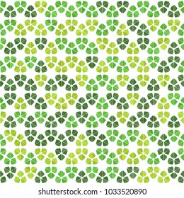 Green clover leaves mosaic texture isolated on white background. Happy St. Patrick's Day shamrock wallpaper. Seamless pattern. Abstract geometric shapes gradient vector illustration