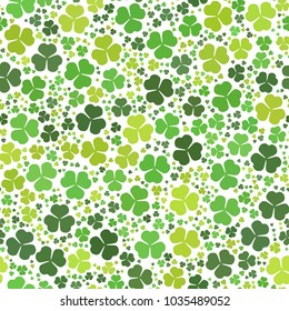 Green clover leaves mosaic texture isolated on white background. Happy St. Patrick's Day shamrock wallpaper. Seamless pattern. Abstract geometric shapes gradient vector illustration