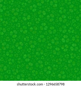 Green clover leaves mosaic texture isolated on dark background. Happy St. Patrick's Day shamrock wallpaper. Seamless pattern. Abstract geometric shapes gradient vector illustration