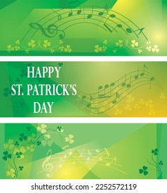 green clover leaves on abstract backgrounds - vector music templates for saint patrick's day