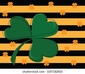 Green Clover Leaves and  Orange four leaf with black striped. Vector illustration, Lucky Leaf Clover, Seamless Pattern for Patrick's Day