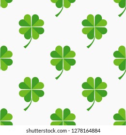 Green clover leaves seamless pattern. Vector illustration.