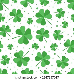 Green clover leaves seamless pattern on white background. Shamrock pattern