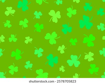 Green clover leaves seamless pattern for St. Patrick's Day. Shamrock clover is a symbol of good luck. Design for promotional products, postcards and printed publications. Vector illustration