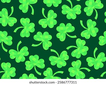 Green clover leaves seamless pattern for St. Patrick's Day. Shamrock clover is a symbol of good luck. Design for promotional products, postcards and printed publications. Vector illustration