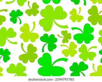 Green clover leaves seamless pattern for St. Patrick's Day. Shamrock clover is a symbol of good luck. Design for promotional products, postcards and printed publications. Vector illustration