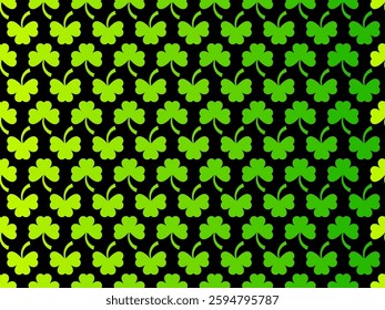 Green clover leaves seamless pattern for St. Patrick's Day. Shamrock clover is a symbol of good luck. Design for promotional products, postcards and printed publications. Vector illustration