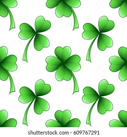 Green clover leaves vector seamless pattern. St. Patrick's day background.
