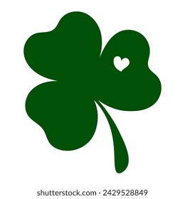 Green clover with little heart isolated on transparent background. Happy Saint Patrick's day. Vector illustration