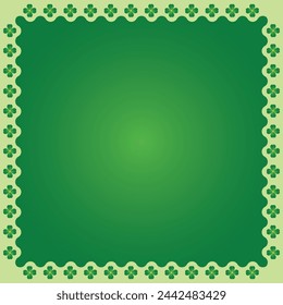 Green clover lucky leaf border with squared green gradient background for St Patrick's Day