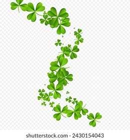 Green Clover Minimal Vector Transparent Background. Bright Leaf Falling Pattern. Botanical Foliage Backdrop. Spring Leaves Isolated Template.