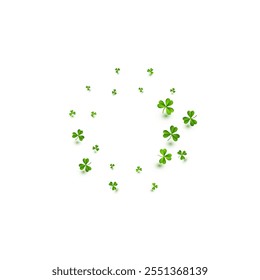 Green Clover Minimal Vector White Background. Malachite Leaves Fly Backdrop. Botanical Leaf Pattern. Bright Foliage Holiday Template.