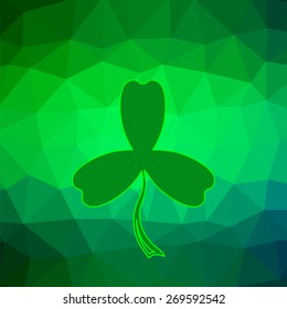 Green Clover on Green Polygonal Background. St Patrick day Background.