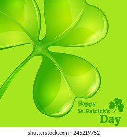 Green clover on green & text, vector illustration for St. Patrick's day 