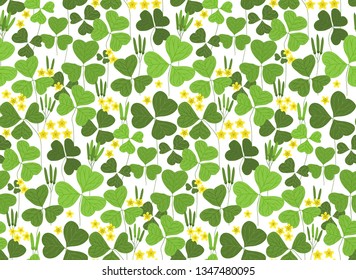 Green clover seamless doodle pattern. background for Saint Patrick's day shamrock leaves. Ireland symbol pattern. lucky spring design. Irish decor for web site,  fashion prints. Hand Drawn Vector 