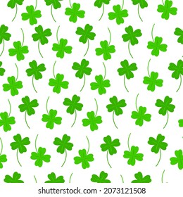 Green clover seamless pattern on white background. St. Patrick day symbol.
