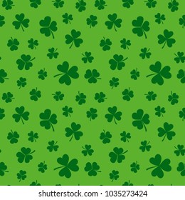 Green clover seamless pattern. Vector shamrock background or texture