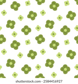 Green clover seamless vector pattern. Hand drawn design with simple floral elements. Great for St. Patrick’s Day