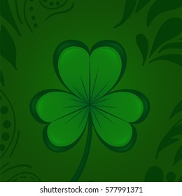 Green Clover Shamrock Happy St. Patrick's Day. Traditional Irish holiday background template design.