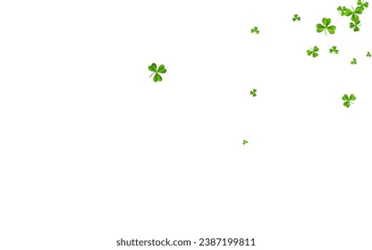 Green Clover Summer Vector White Background. Spring Leaf Stream Pattern. Isolated Foliage Illustration. Malachite Leaves Holiday Design.