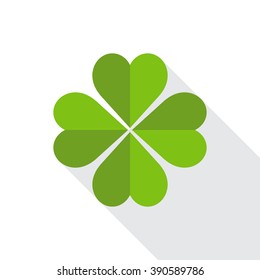 Green clover symbol with shadow. Flat design.