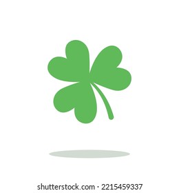 Green clover three leaf icon (3 leafs) isolated on white background.  Good luck clover plant - symbol  of .St. Patrick's day.  Flat illustration. Vector