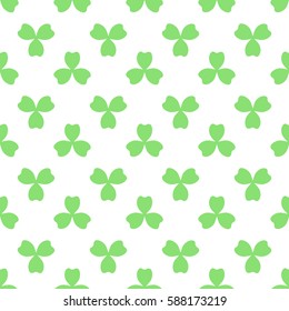 Green clover with three leaves. St Patricks Day seamless pattern. Vector tileable design element. Saint Patrick used three-leafed clover to teach the Trinity