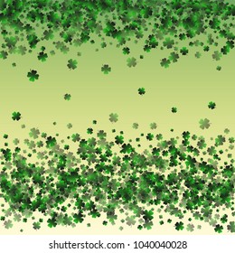 Green clover vector is a confetti which consist of many isolated elements. Stylish and beautiful green clover vector. Can be used as poster, border, background, wallpaper, card and etc